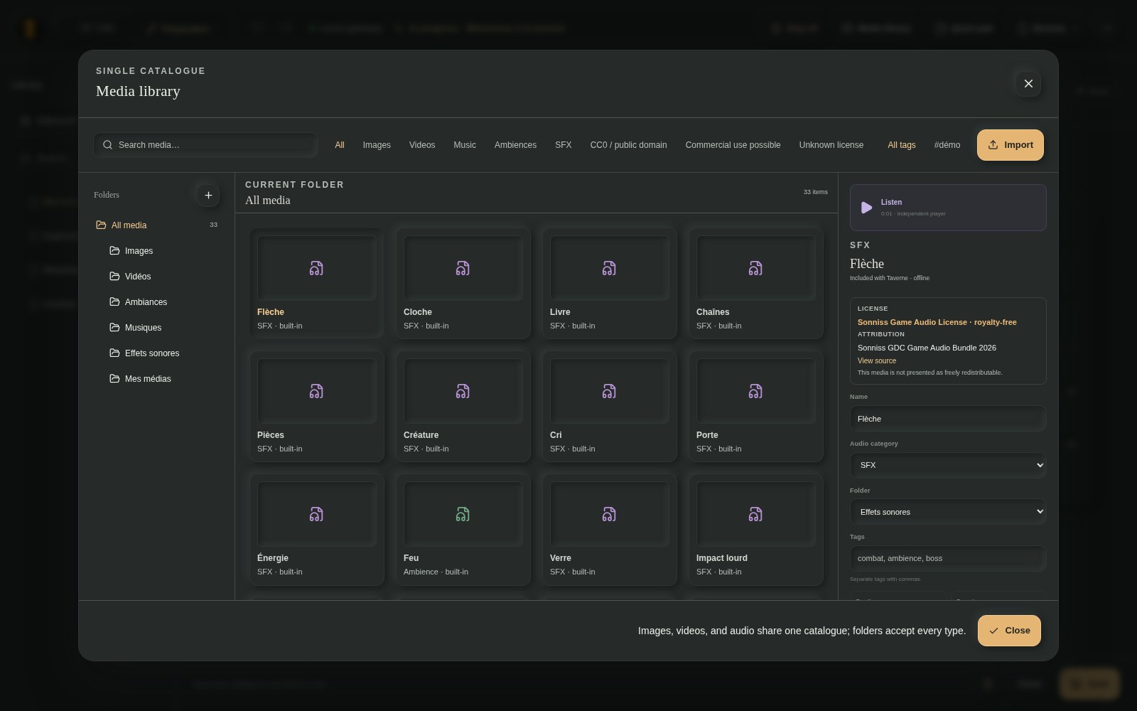 Actual Taverne media library with bundled discovery sounds and images
